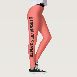 Leggings Monogramme personnalisé Nom Élégant Corail Noir At
