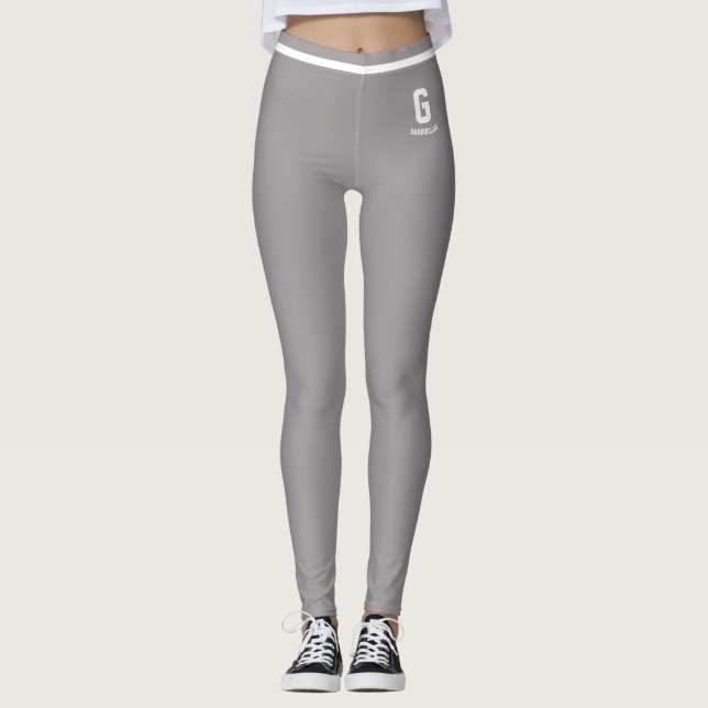Leggings Monogramme rayé gris chamoisé blanc personnalisé (Devant)