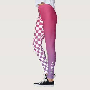 Leggings Monogramme rose à violet dégradé À damiers Motif