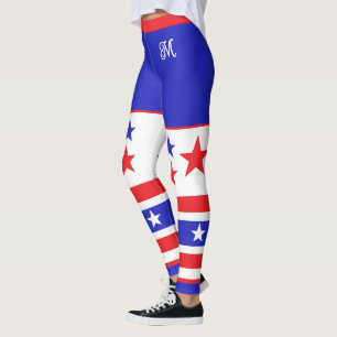 Leggings Monogramme Rouge Blanc et Bleu Étoiles et bandes