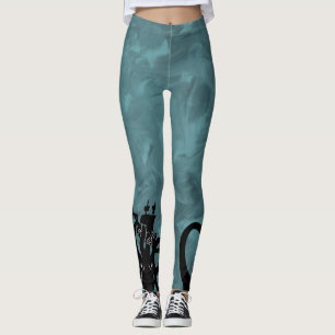 Leggings Monstre de mer bleu et noir Kraken avec navire
