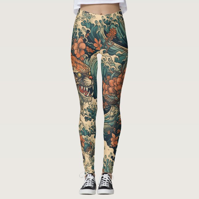 Leggings Monstre japonais Tattoo Art Sea (Devant)