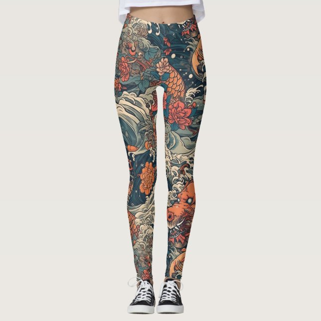 Leggings Montres japonais de tatouage Art de mer (Devant)