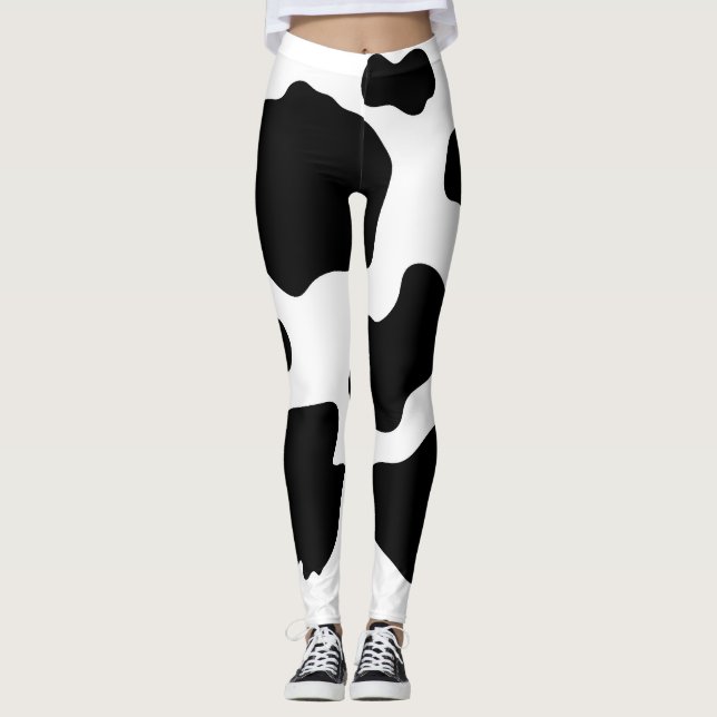 Leggings Moo Cow Spots Imprimer noir et blanc (Devant)