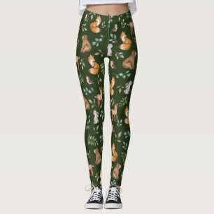 Leggings Moody Green Forest Animaux Motif