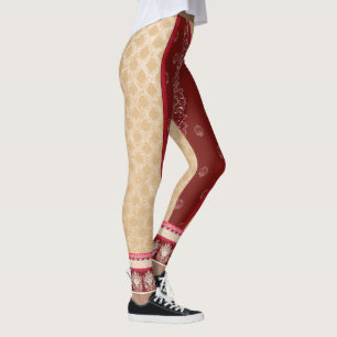 Leggings moquette rouge et beige avec bordure rouge