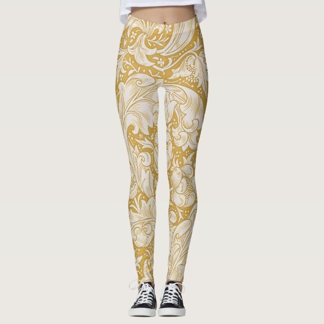 Leggings Morris Bachelor's Button Flower & Golden Stems (Devant)