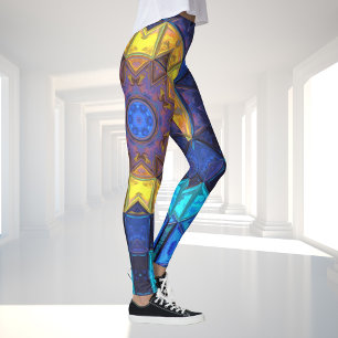 Leggings Mosaic Kaleidoscope Fleur Bleu et Jaune
