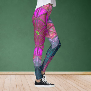 Leggings Mosaic Kaleidoscope Fleur rose et bleu