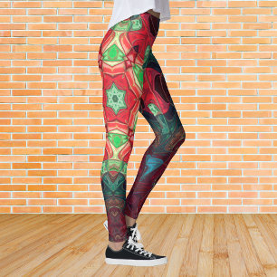 Leggings Mosaic Mandala Fleur rouge Turquoise et bleu