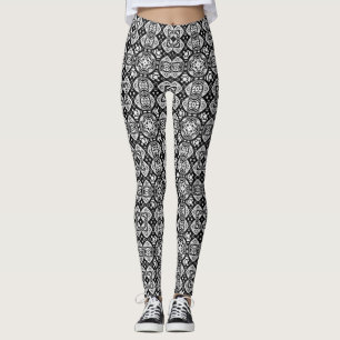 Leggings Mosaïque arabesque Motif Carrelage noir et blanc