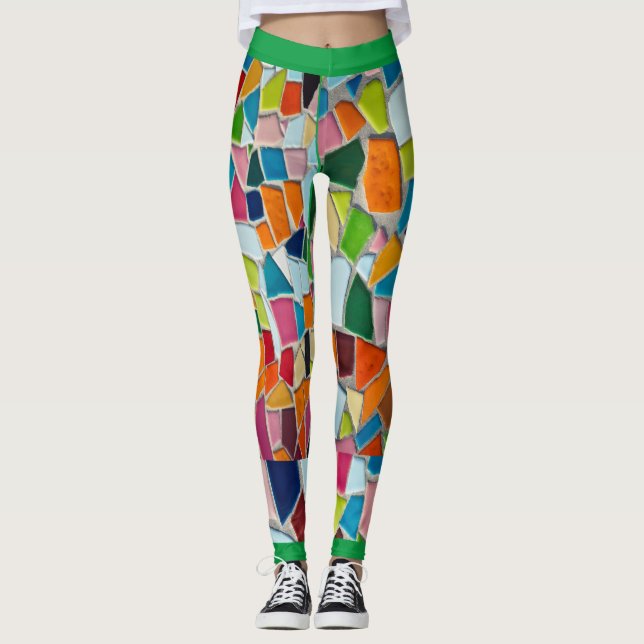 Leggings Mosaïque avec vert (Devant)