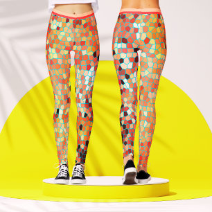 Leggings Mosaïque Colorée Abstrait Géométrique aux Péches