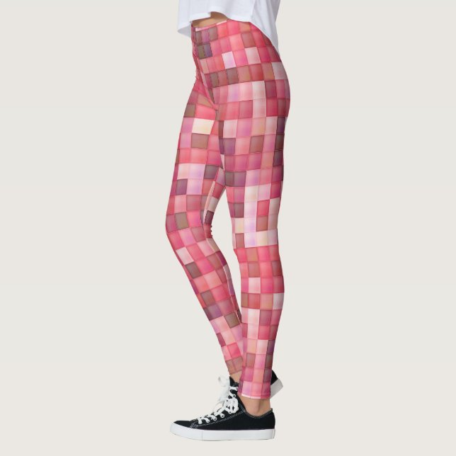 Leggings Mosaïque de carreaux rose et violet (Gauche)