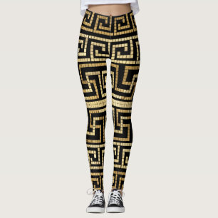 Leggings Mosaïque grecque méandre grecque clé noire et o