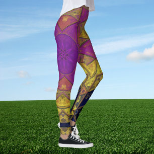 Leggings Mosaïque Kaleidoscope Fleur rose et jaune