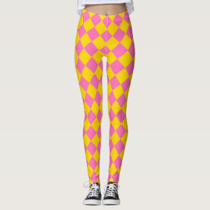 Leggings Motif à carreaux en diamant Harlequin rose jaune