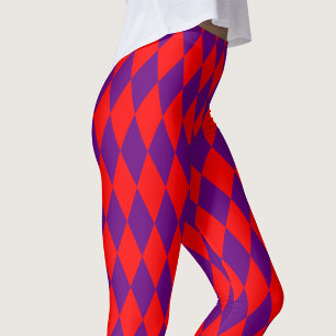 Leggings Motif à carreaux Harlequin rouge et violet 