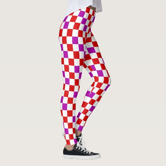 Leggings Motif à carreaux rouge blanc et violet  (Droite)