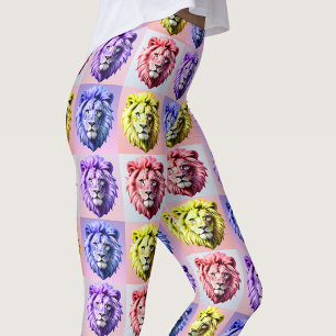 Leggings Motif à carreaux tête de lion couleur pastel doux 