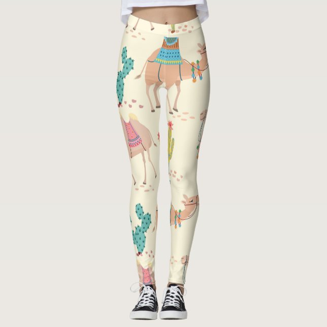 Leggings motif à chameaux, motif à cactus, empreinte désert (Devant)