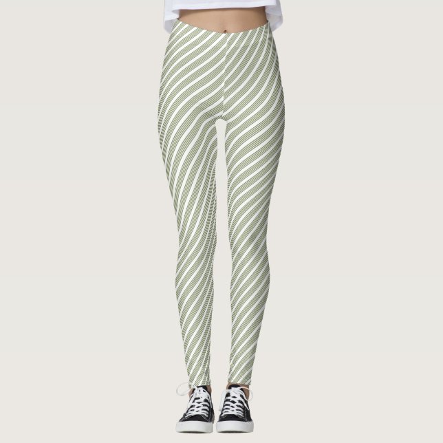 Leggings Motif à cinq bandes vert et blanc olive (Devant)