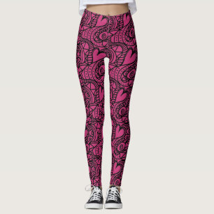 Leggings Motif à coeur noir et rose chaud