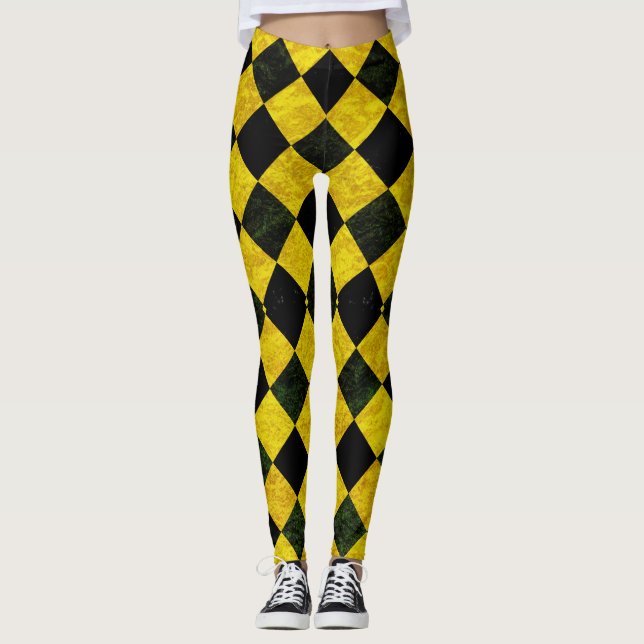 Leggings motif à damiers noir et jaune (Devant)