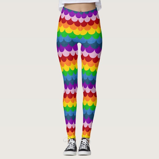Leggings Motif à échelle de sirène à l'arc en ciel (Devant)