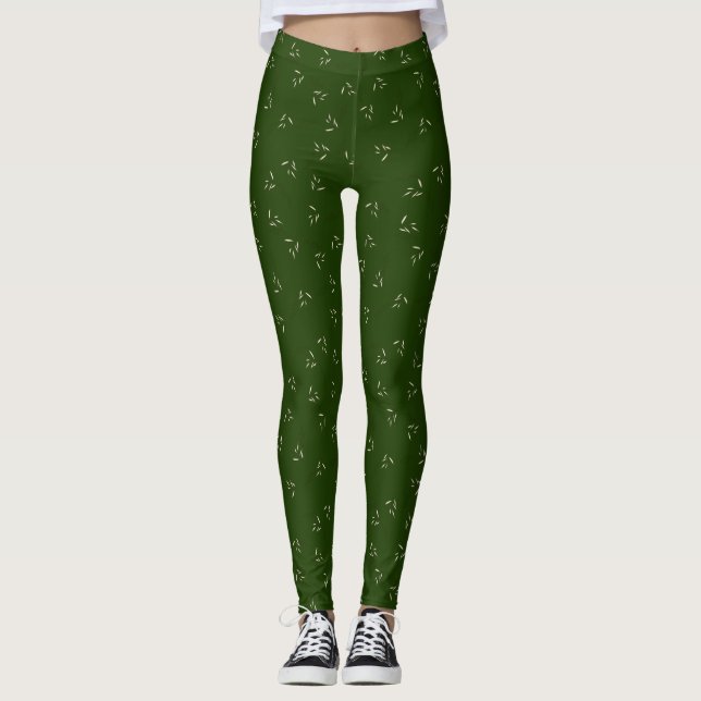 Leggings Motif à feuilles grasses vert foncé (Devant)