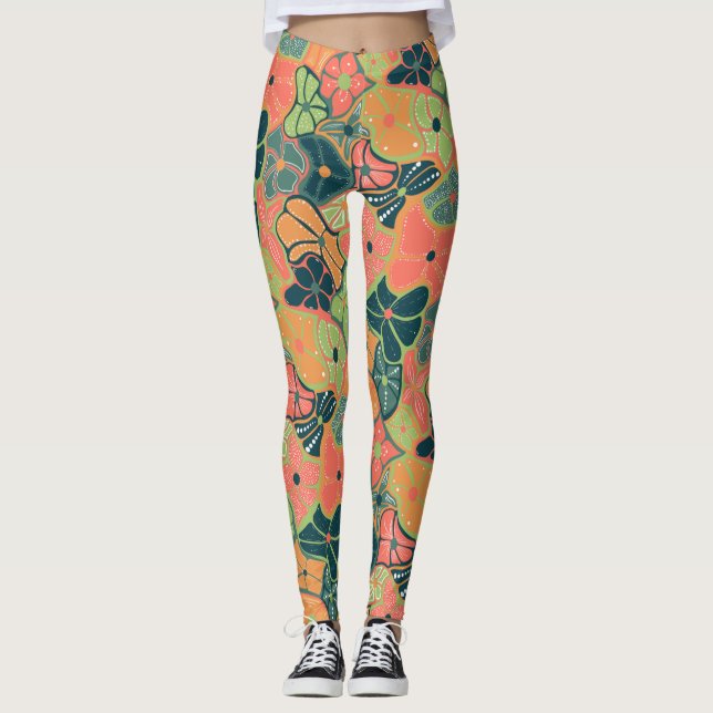 Leggings Motif à fleurs coloré rétro (Devant)