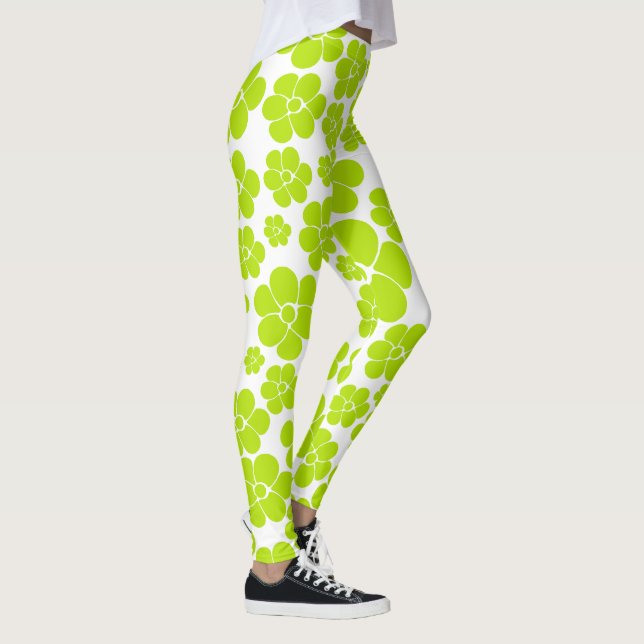 Leggings Motif à fleurs en vert et blanc citron (Droite)