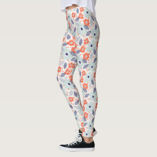 Leggings Motif à fleurs moderne orange et bleu