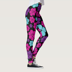 Leggings Motif à fleurs - rose, violet, bleu et noir