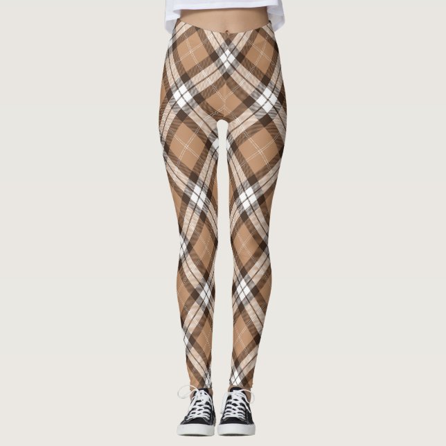 Leggings Motif à motifs de losanges écossais beige de plaid (Devant)