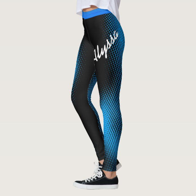 Leggings Motif à points bleus avec nom sur NOIR ou votre co (Gauche)