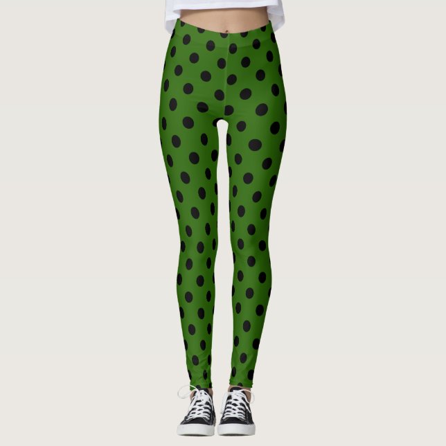 Leggings Motif à points noir vert (Devant)
