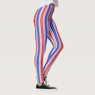 Leggings Motif à rayures blanches rouges bleues  