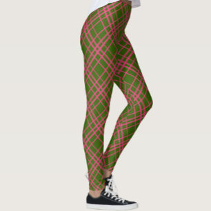 Leggings Motif à rayures carreaux rose sur fond vert