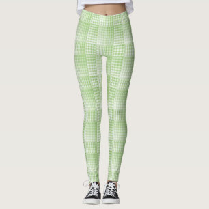 Leggings Motif Abstrait à Damier Vert Blanc
