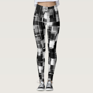 Leggings Motif Abstrait à la mode noir blanc gris