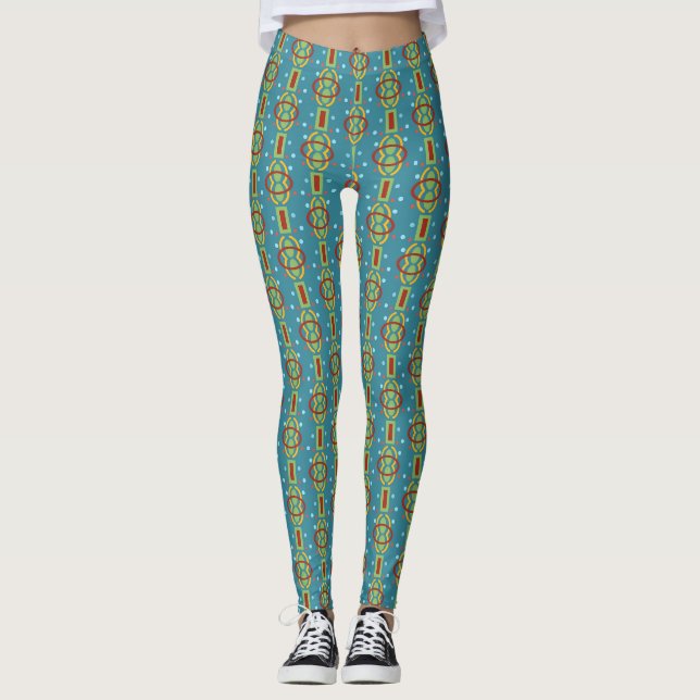 Leggings Motif Abstrait à pointillés sur Arrière - plan ble (Devant)