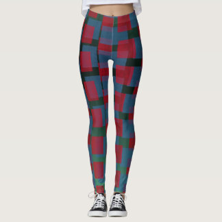 Leggings Motif abstrait bleu et rouge avec des carrés