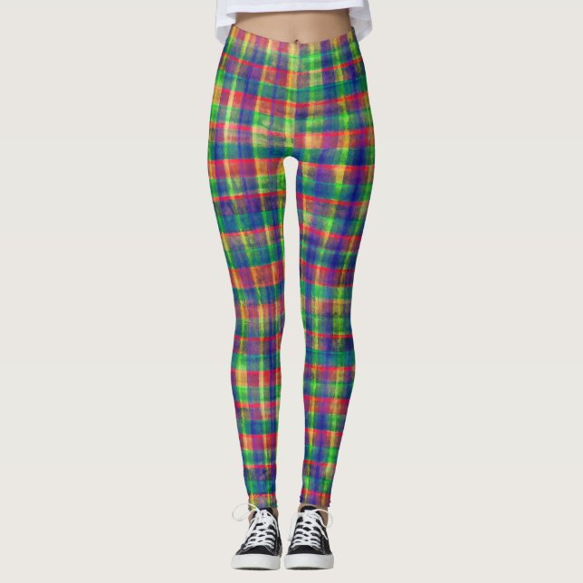 Leggings Motif Abstrait couleur aquarelle plaid (Devant)
