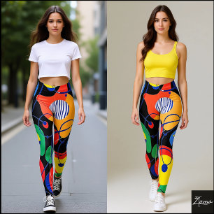 Leggings Motif abstrait de couleur primaire sur fond noir
