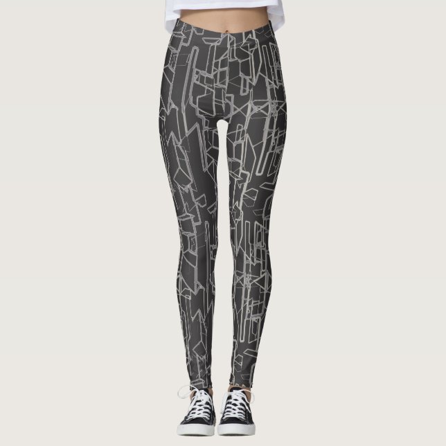 Leggings motif abstrait géométrique noir et blanc (Devant)