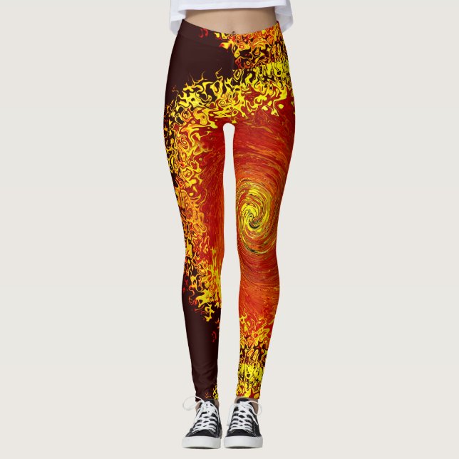 Leggings Motif abstrait jaune d'explosion solaire (Devant)