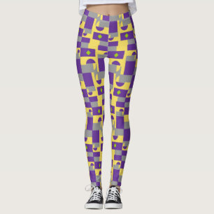 Leggings Motif Abstrait jaune pourpre avec demi-cercles