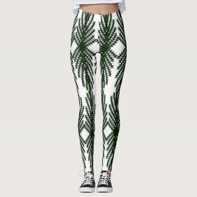 Leggings Motif Abstrait Personnalisé d'Arbre de Pin Vert Fo (Devant)