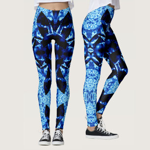 Leggings Motif Abstrait Polynésien Bleu Véritable